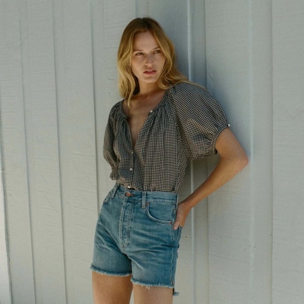 ISO Doen June Puff-Sleeve Top in La Maddalena Gingham